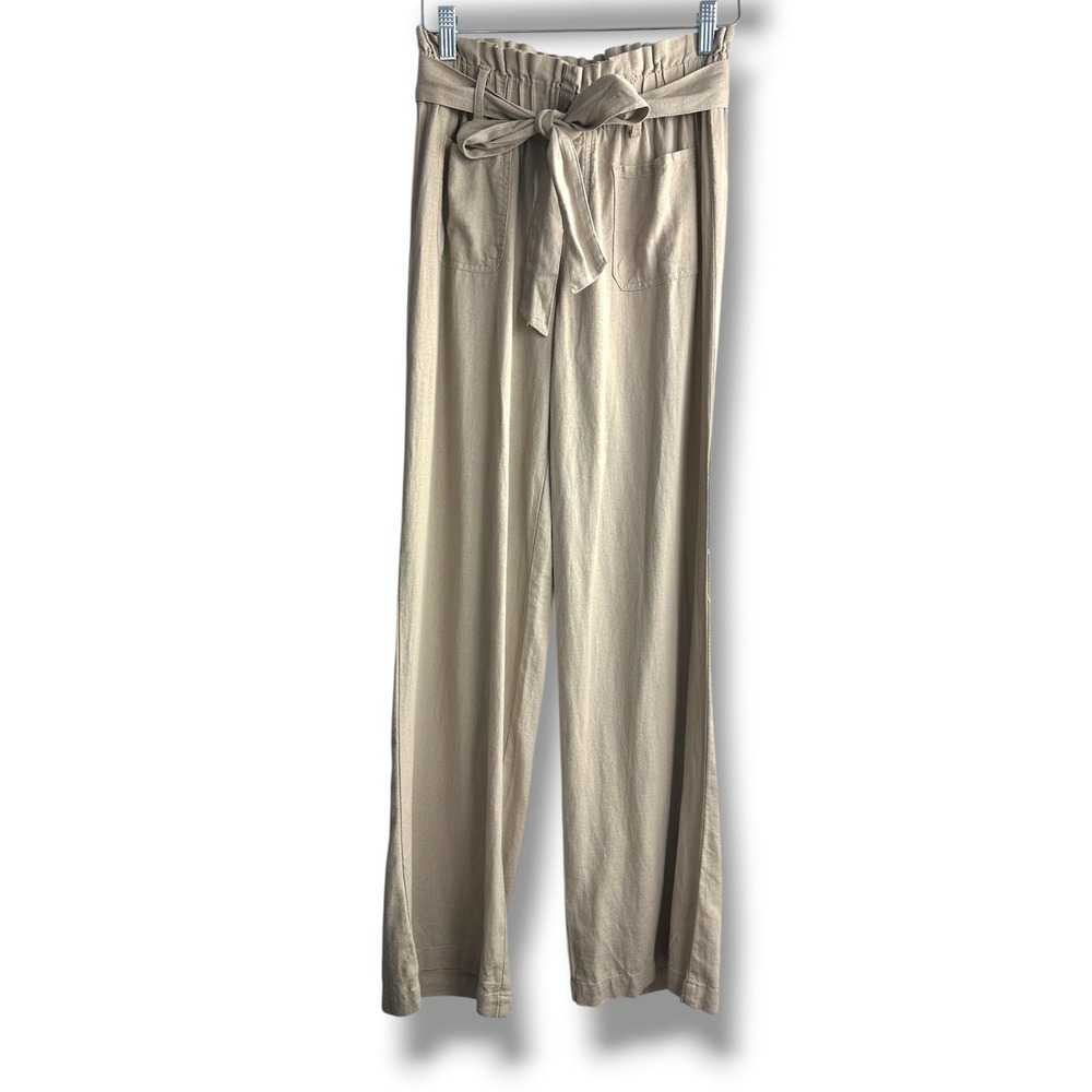 Sincerely Jules Wide Leg Pants Women Small Beige Linen Blend Paperbag Waist